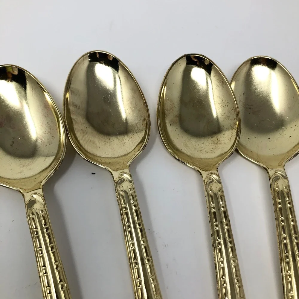 Vintage EP Zinc Gold Tone Ornate Floral Scroll Teaspoons Set of 10 Demitasse